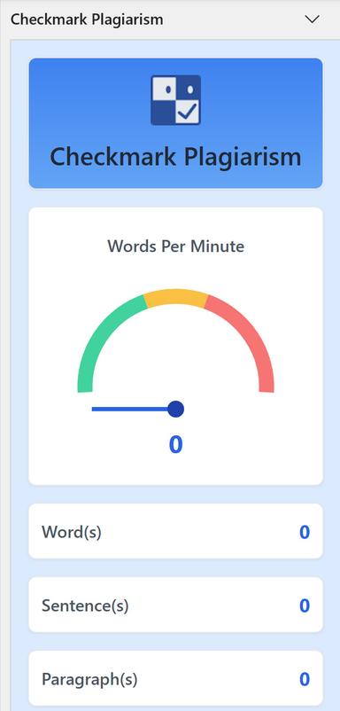 Checkmark Plagiarism Add-in Interface in Microsoft Word